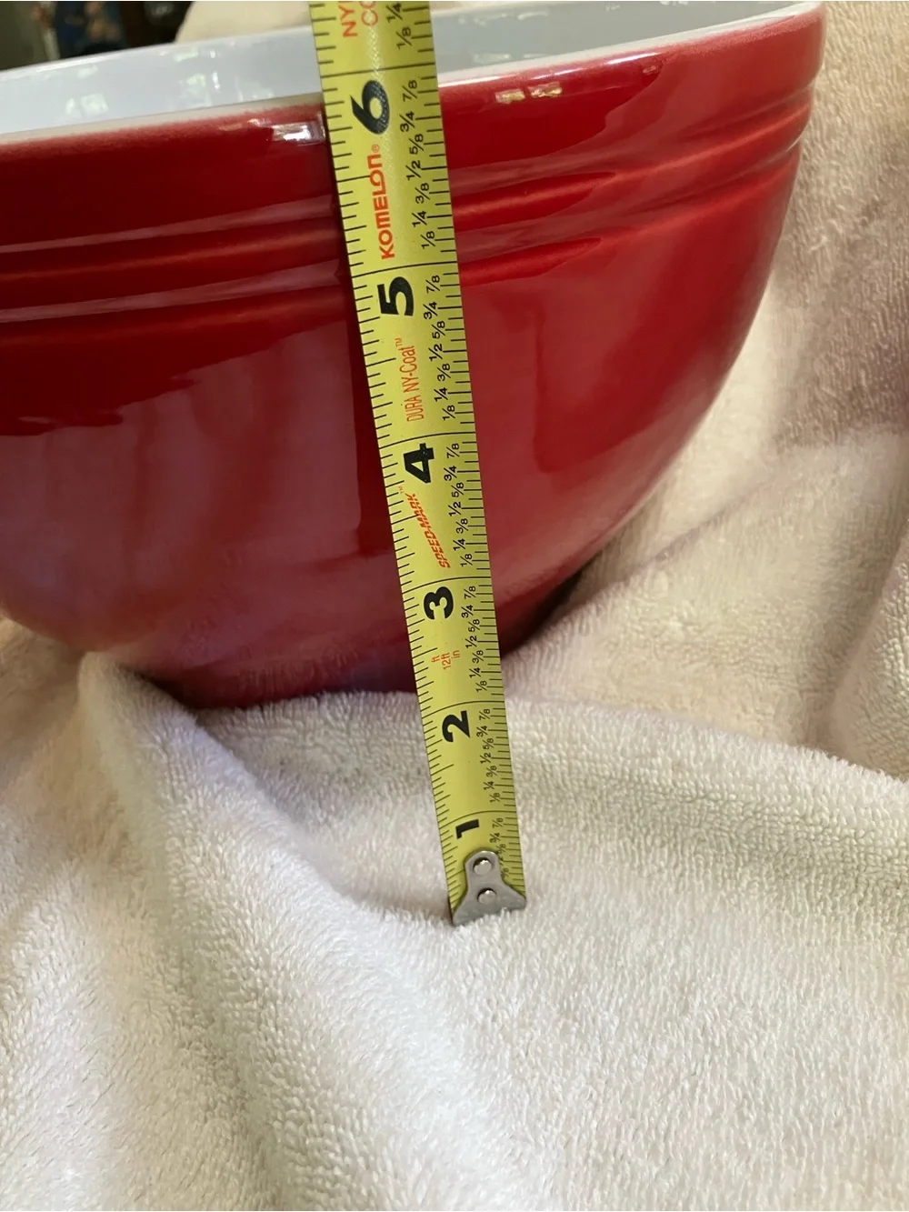 Vintage Emile Henry large red ceramic mixing bowl (model 6574), made in France